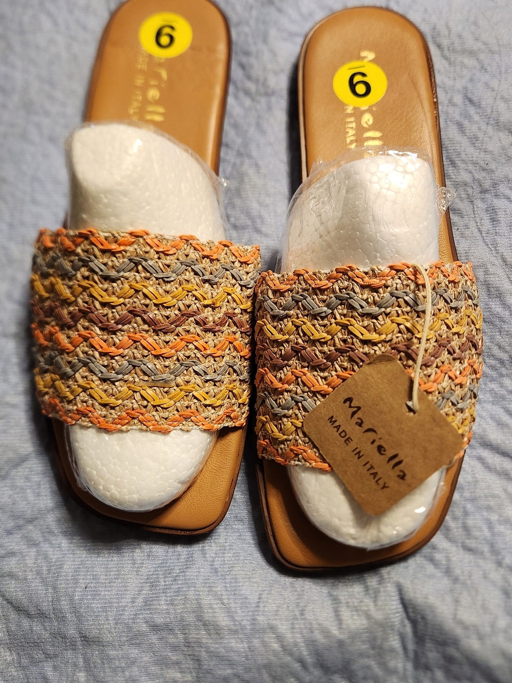 Multicolor Woven Slide Mules - Orange, Yellow, Brown, Gray
